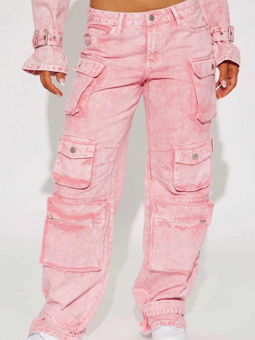 Fashion Nova Pink Acid-Wash Cargo Pants